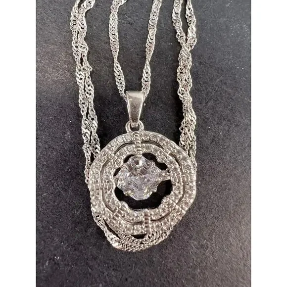 Asscher CZ Rhodium Over Sterling Silver Dancing Pendant With Chain - Picture 7 of 11